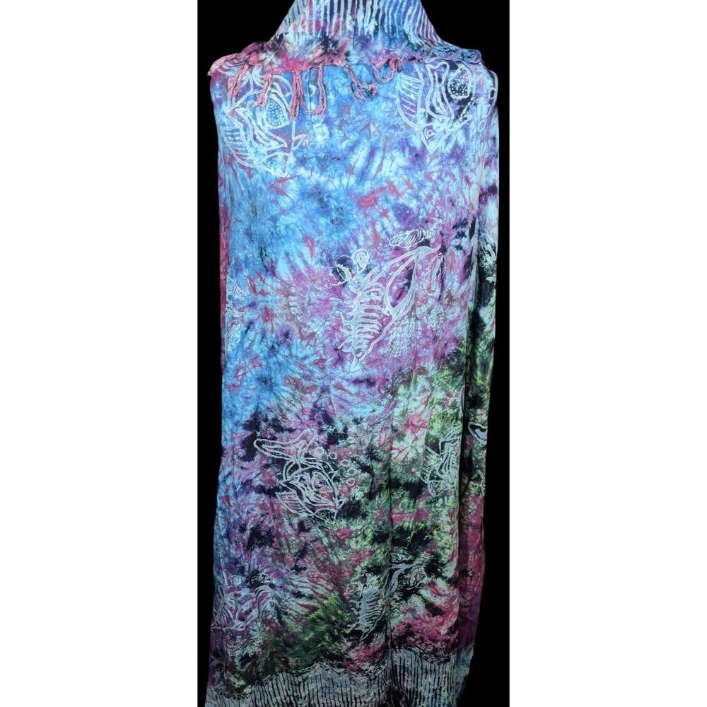 Rama Imports Blue Rainbow Fish Tie Dye Multipurpose Scarf/Shawl/Sarong